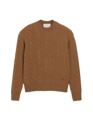 Ami Paris Classic Cable Knit Sweater With Crew Neckline And Ribbed Details - Brown