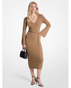 green knit summer dress Rihoas Dark Green Ribbed Knit Polo Dress Slim Fit Contrast Trim Mini, Green / M