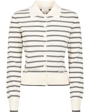 A.P.C. Button-Up Sweater With Classic Stripes And Embroidered Logo - White