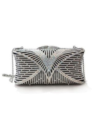 Fashnzfab Imitation Rhodium Metal Clutch With Top Grade Crystal - Metallic