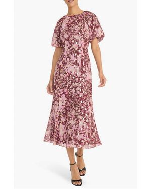 Maggy London Puff Sleeve Midi Dresses - Red