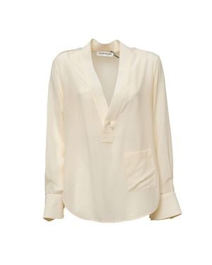 Victoria Beckham Asymmetrical Structured V-Neck Blouse - Natural