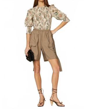 Veronica Beard Kali Floral Smocked Top - Natural