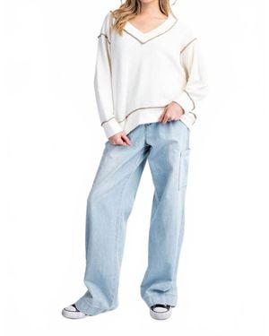 Eesome V-Neck Loose Fit Top - Blue