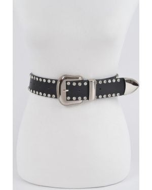 Fashnzfab Rhinestone Trimmed Multi Metal Belt - Black