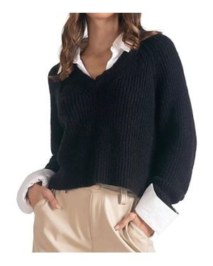 Elan V-Neck Sweater With Collar - Blue