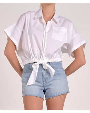 Elan Tie Waist Short Sleeve Button-Down Top - White