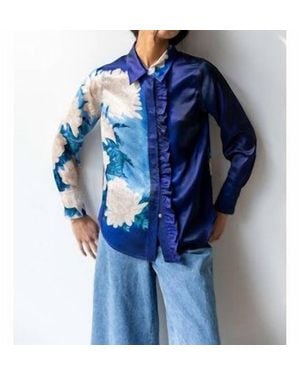 Hope for Flowers Frilled Button Down Top - Blue