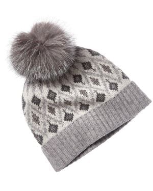 Sofiacashmere Lurex Fairisle Wool & Cashmere-Blend Hat - Gray