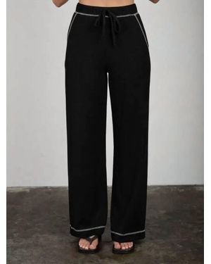 Blu Pepper Drawstring Detail Ribbed Knit Lounge Pants - Black