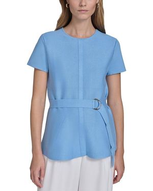 Halston Short Sleeve Belted Sweater - Blue