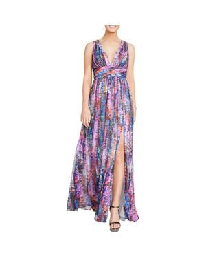 Aidan By Aidan Mattox Chiffon V-Neck Evening Dress - Purple
