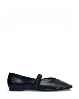 Alohas Sleek Leather Ballet Flats With Ruched Instep Strap - Black