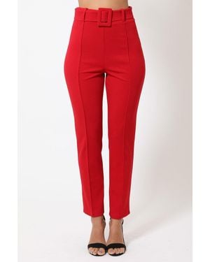 TRUEDAMES Ankle Tapered Self-Fabric Buckle Belt Pants