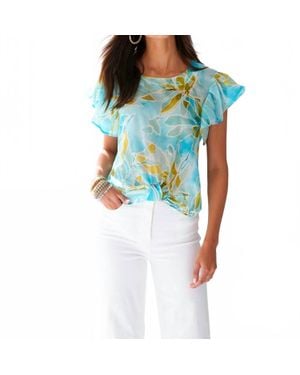 Finley Knot Seaweed Print Blouse - Blue