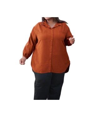 On The Plus Side Long Sleeve Button Up Shirt - Brown