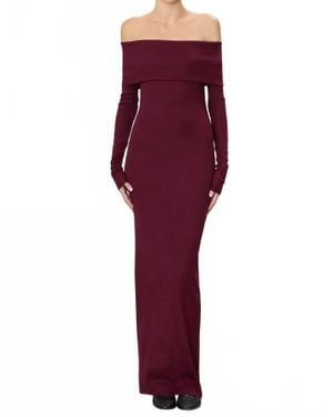 ÉTERNE Long Sleeve Off Shoulder Maxi Dress - Red
