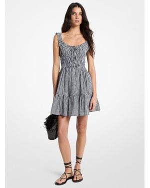Michael Kors Mk Gingham Smocked Cotton Mini Dress - Blue