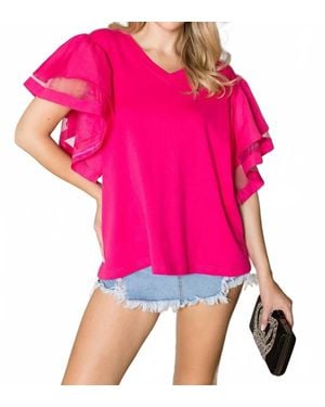 Joh Rommie Ruffle Pointe Knit Top - Pink