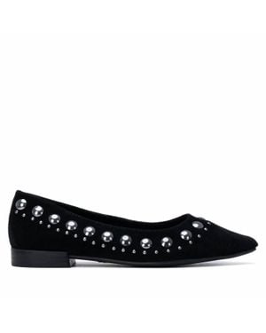 Xti Studded Suede Ballet Flat Shoes - Black