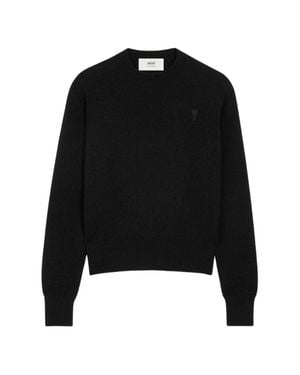 Ami Paris Minimalist Sweater With Ribbed Details - Black