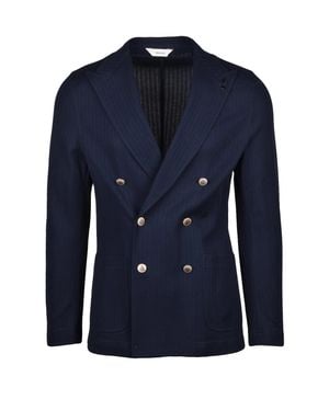 Paoloni Pinstripe Cotton Double-Breasted Blazer - Blue
