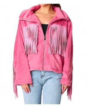 BuddyLove Skylar Fringe Faux Fur Jacket - Red