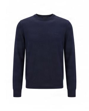 BOSS Dark Logo Embroidered Virgin Wool Sweater - Blue