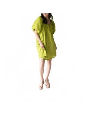 Umgee Puff Sleeve Dress - Green