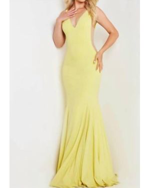 Jovani Plunging V-Neck Dress - Yellow