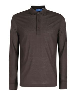 KIRED Mocha Positano Buttoned Side Slits Cotton Long Sleeve Polo Shirt - Brown