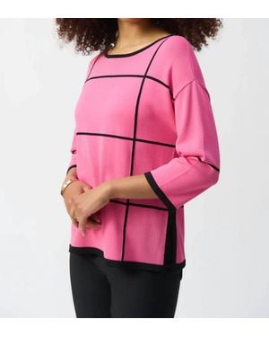 Joseph Ribkoff Two-Tone Plaid 3/4 Sleeves Lightweight Sweater Top - Pink