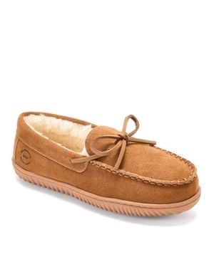 Dearfoams Harriet Genuine Suede Moccasin Slipper - Brown