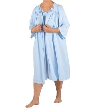 Shadowline Lingerie Three Quarter Sleeve Button Down Robe - Blue