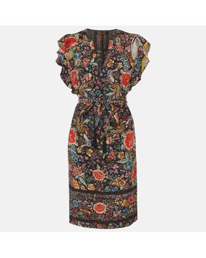 Roberto Cavalli Multicolor Floral Print Silk Belted Mini Dress