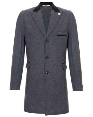 Oliver Tweed 3/4 Long Crombie Overcoat Jacket Herringbone Tweed Coat Peaky Blinder - Blue