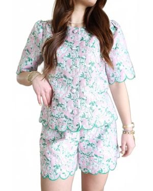Voya Elsie Scallop Hem Blouse - Blue