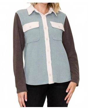 Staccato Color Block Button Up Shacket - Gray