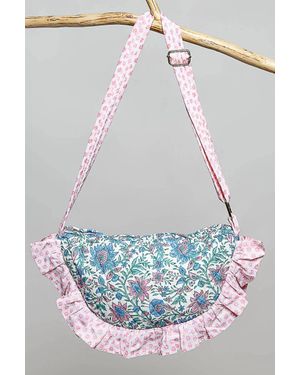 Pol Half Moon Quilted Floral Ruffle Crossbody Bag - Multicolor