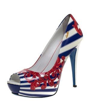 Loriblu Print Patent Leather Peep Toe Platform Pumps - Blue