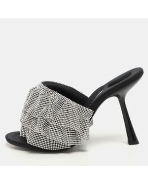 Alexander Wang Ruffled Detail Crystal And Fabric Nala Slide Sandals - Gray