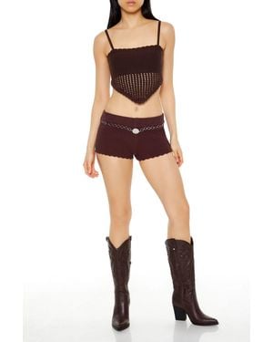Forever 21 Sweater-Knit Chain Belt Shorts - Black
