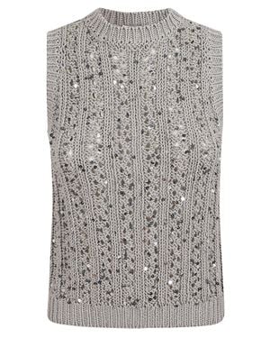 Peserico Knit Vest Top With Openwork Pattern And Micro-Sequins - Gray