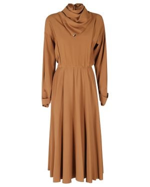 Alberta Ferretti Enver Satin Draped Bodice Ruffled Skirt Midi Dress - Brown