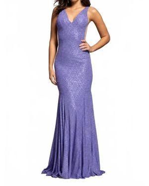 Jovani Simple V Neck Dress - Purple