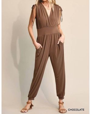 BNS Ruched Drawstring Detail Jogger Jumpsuit With Pockets - Natural