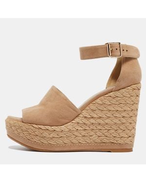 Stuart Weitzman Suede Ankle Strap Platform Espadrille Sandals - Brown