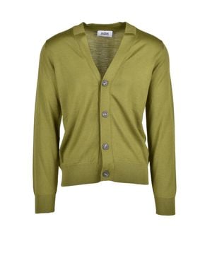 Alpha Studio Pistachio V-Neck Extrafine Merino Wool Cardigan - Green