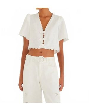 FARM Rio Roses Scallop Artisanal Top - White