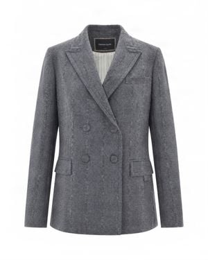 Fabiana Filippi Dark Double-Breasted Virgin Wool Blazer - Gray